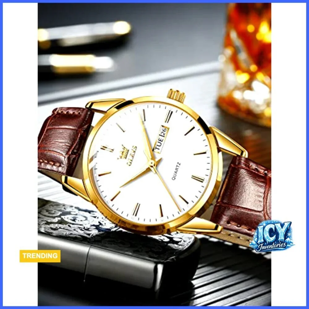 Men's Casual Leather Watch with Date Waterproof Quartz Movement